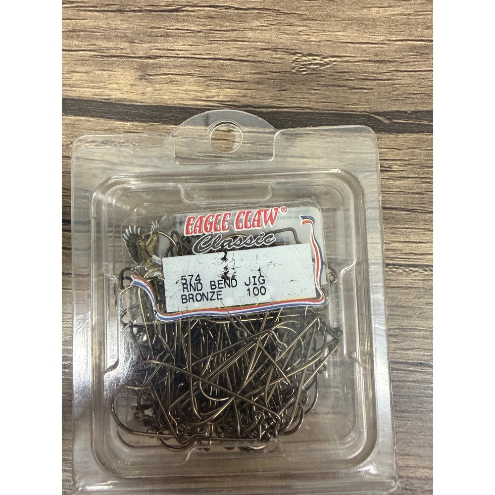 Eagle Claw Classic 574‎ Round Bend Jig Hooks Size 1 Bronze 100 Count Made in USA